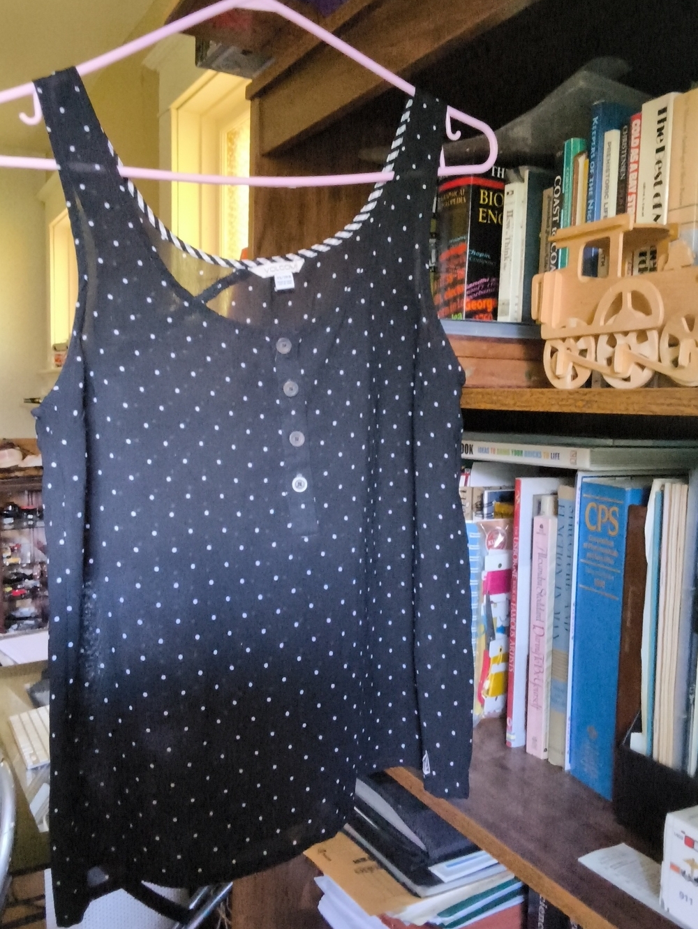 Volcom Black Tank Top with White Polka Dots